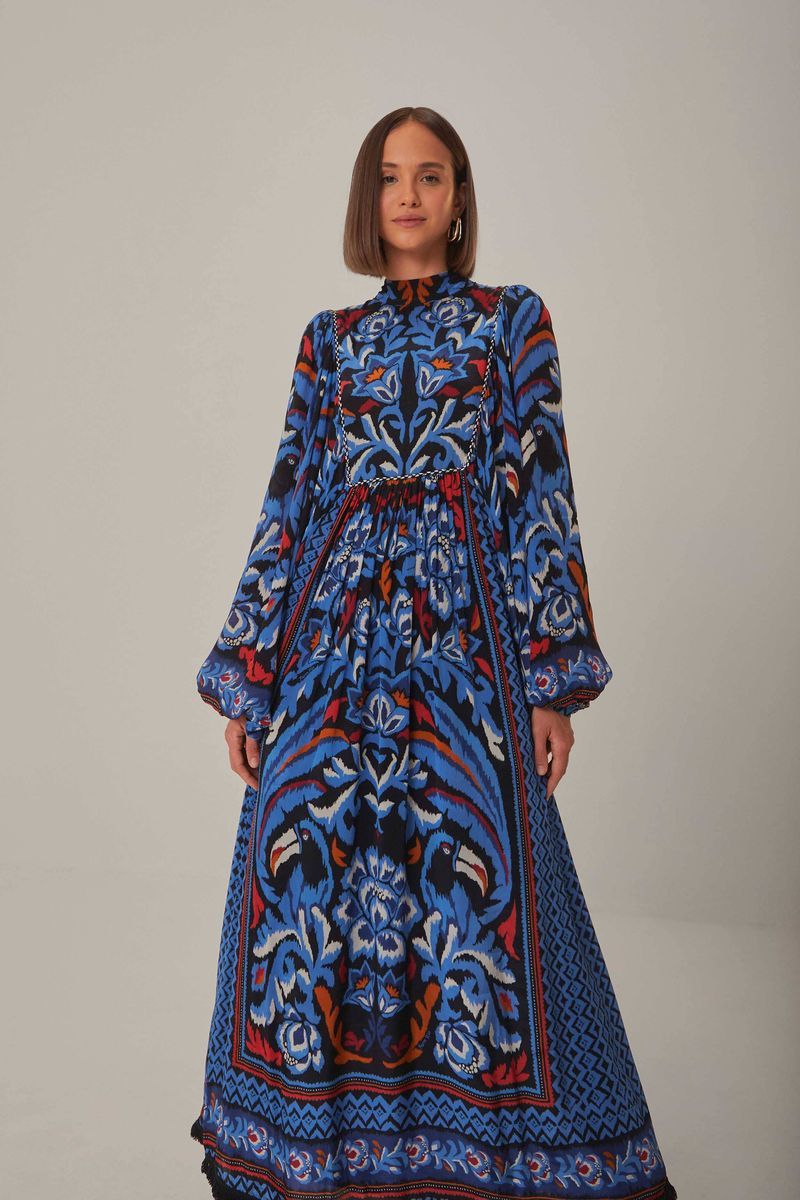 Maxikleid mit Tukan-Schalprint