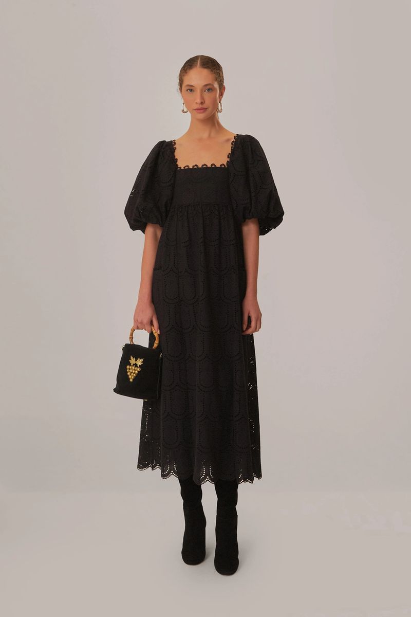 Maxi-Kleid mit Karree-Ausschnitt und Lochstickerei