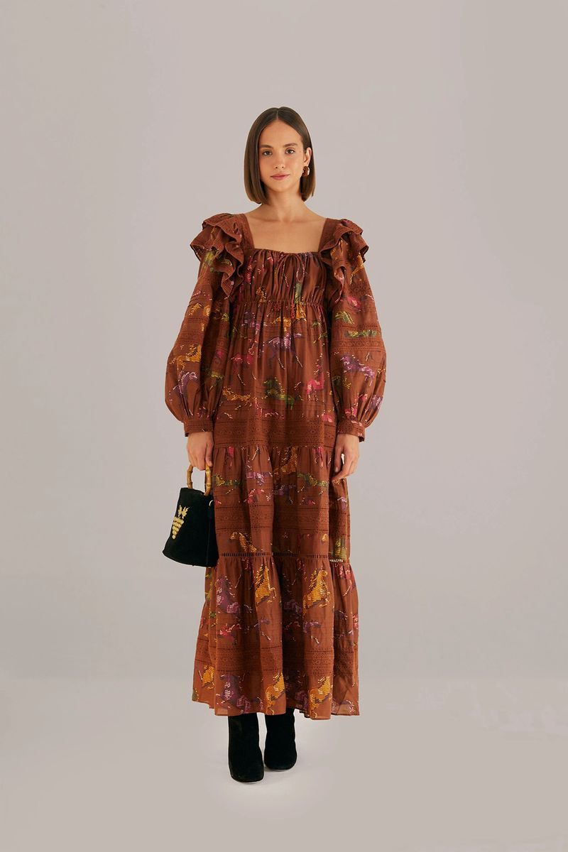 Gestuftes Maxikleid mit Pferdemuster