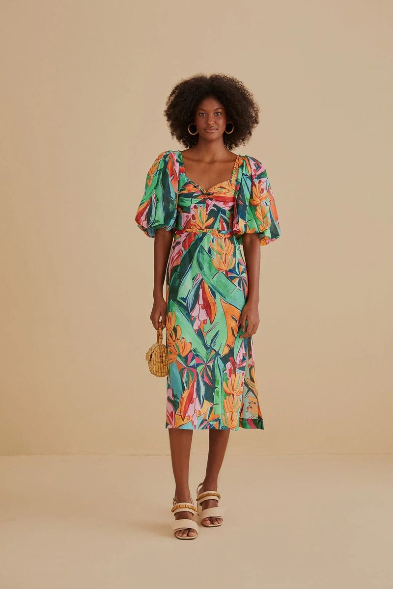 Midi-Kleid mit Bananenblatt-Print