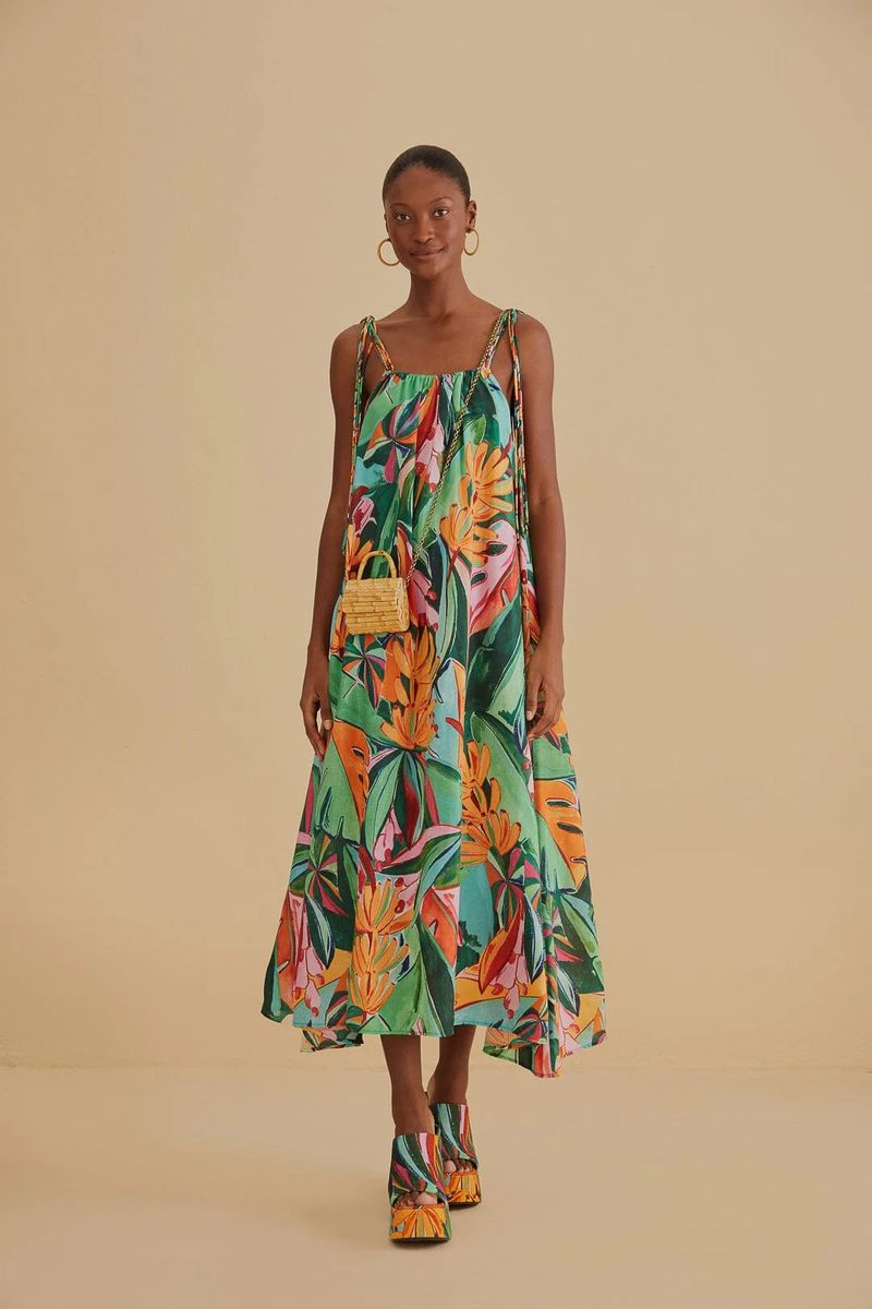Ärmelloses Midikleid mit Bananenblatt-Print