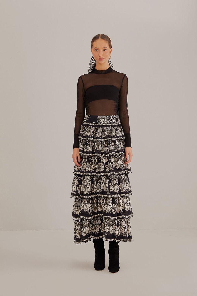 Gestufter Rock mit Paisley-Blumenmuster