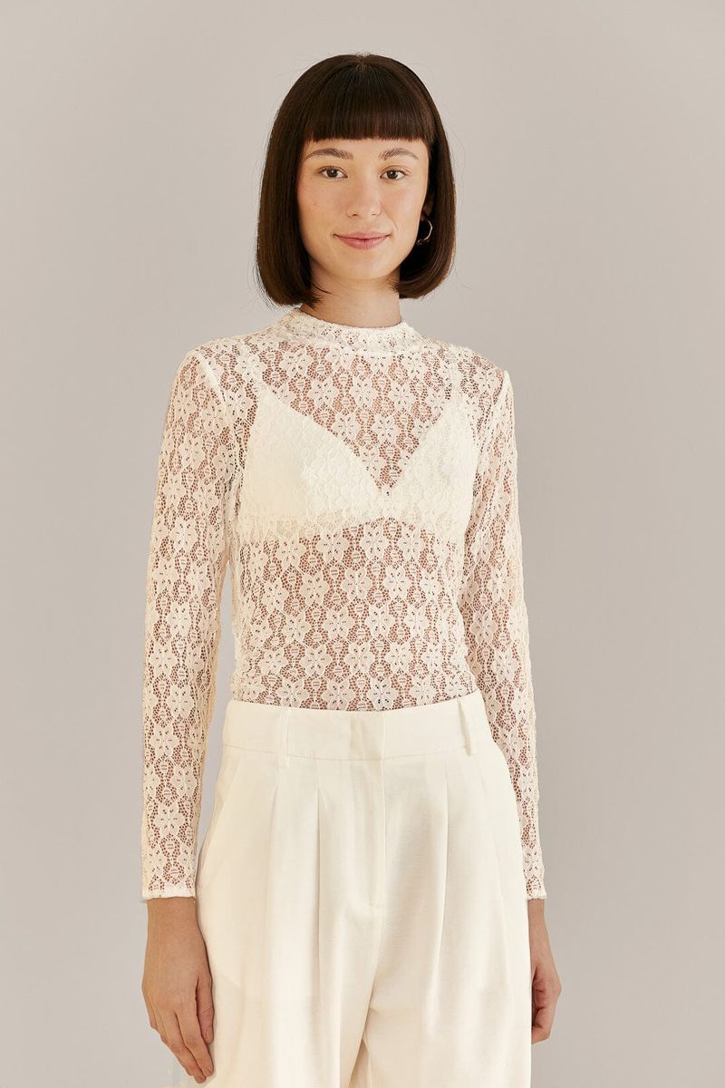 Hochgeschlossene Bluse aus floraler Spitze