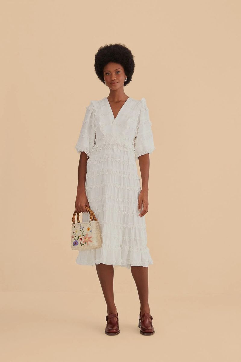 Midikleid mit Rüschen und Quasten
