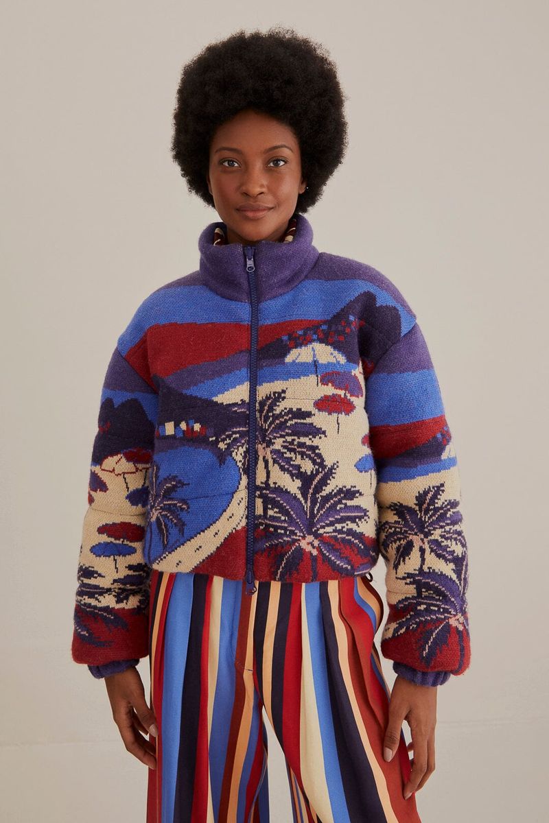 Wendbare Pufferjacke mit Landschaftsstrick