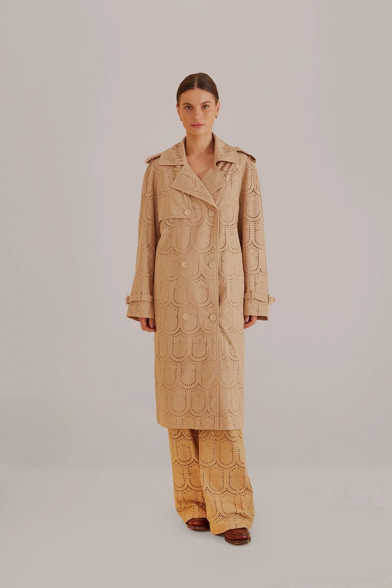 Trenchcoat mit Ananas-Lochstickerei
