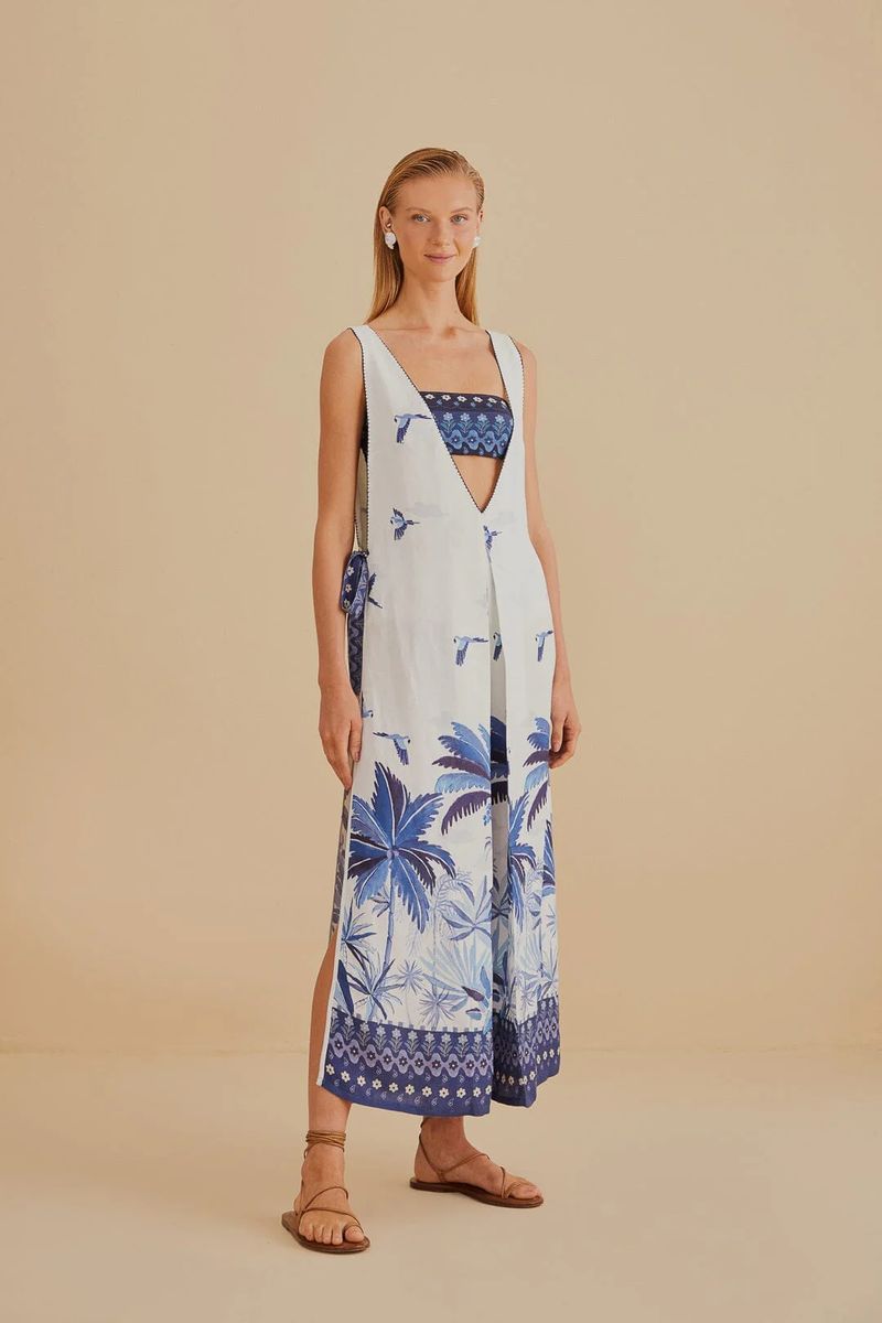 Tropisches Dream Sky Plunging Maxikleid