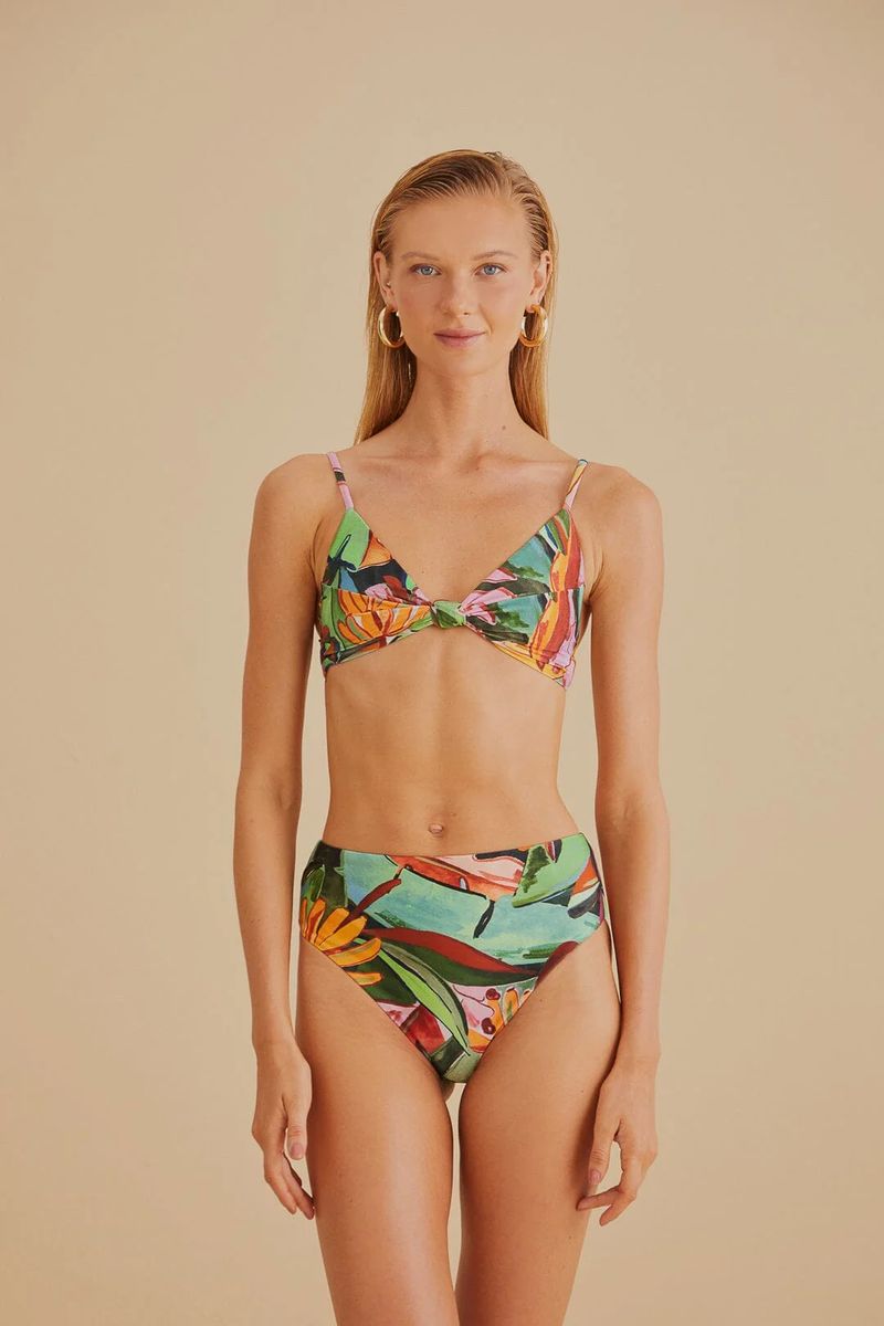 High-Waist-Bikinihose mit Bananenblatt-Print