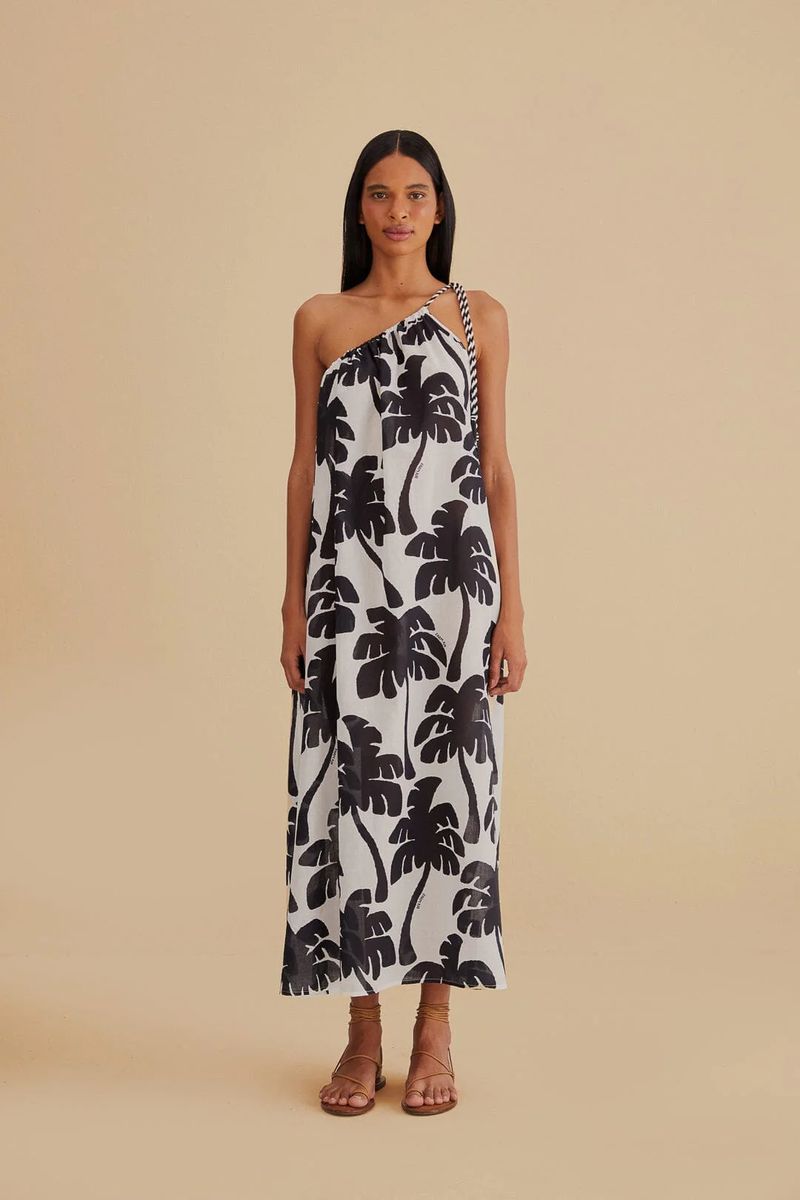 Tropisches Ein-Schulter-Maxikleid mit Palmen
