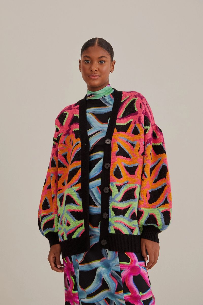 Übergroße Strickjacke mit abstraktem Muster