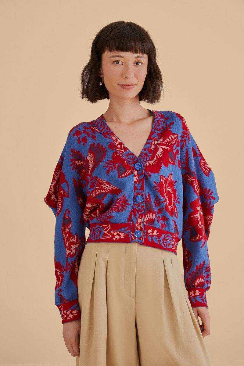 Kurzer Cardigan mit Blumen-Strickmuster