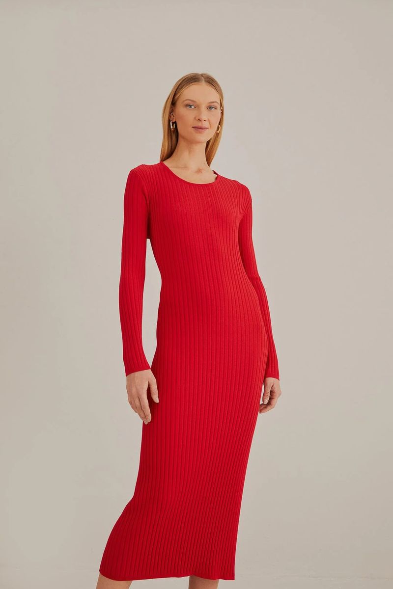 Geripptes langärmliges Midikleid
