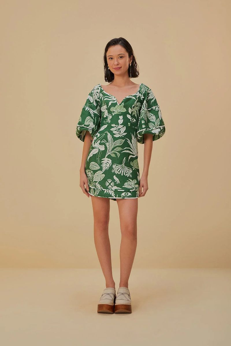 Leinen-Minikleid mit Botanik-Print