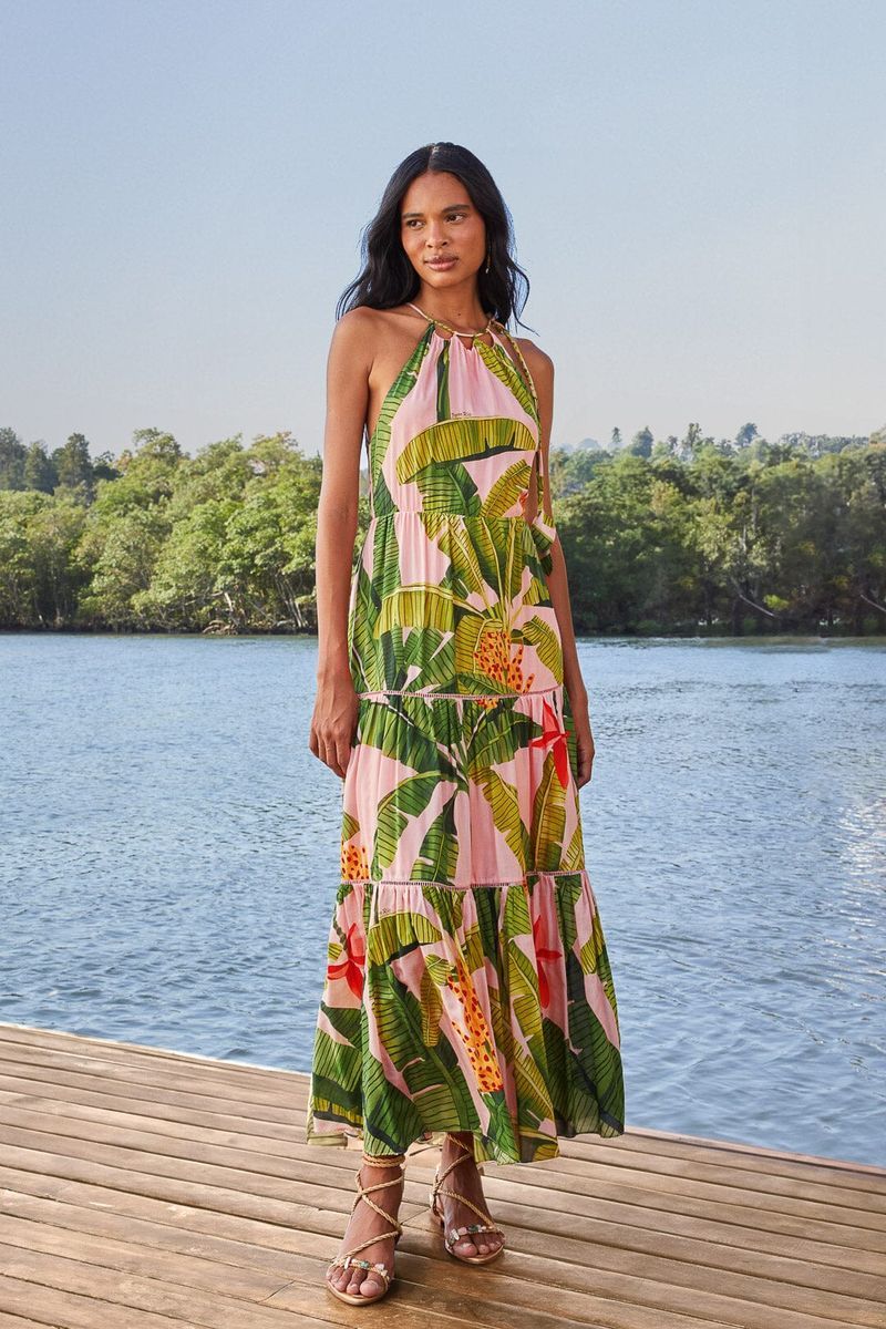 Gestuftes Maxikleid mit Tropen-Print