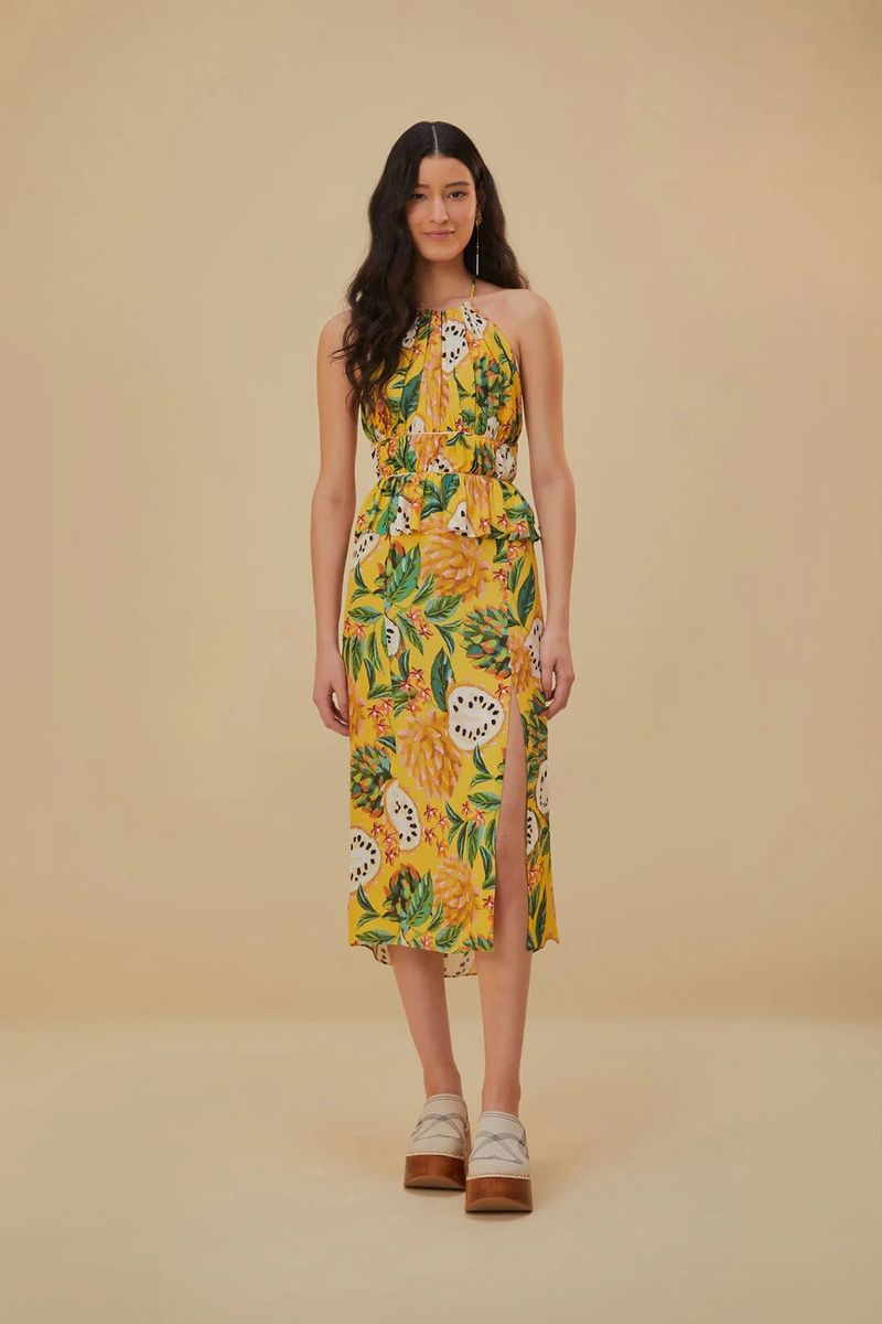 Midikleid mit Tropenprint und Neckholder