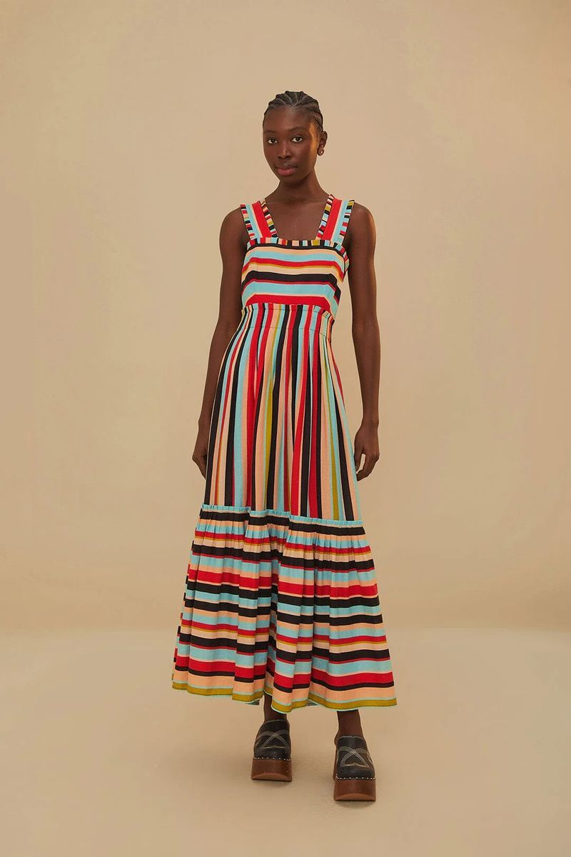 Gestreiftes Maxikleid mit Karree-Ausschnitt