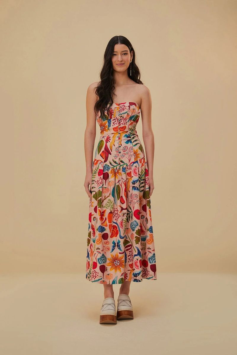 Trägerloses Maxikleid mit Fruchtprint