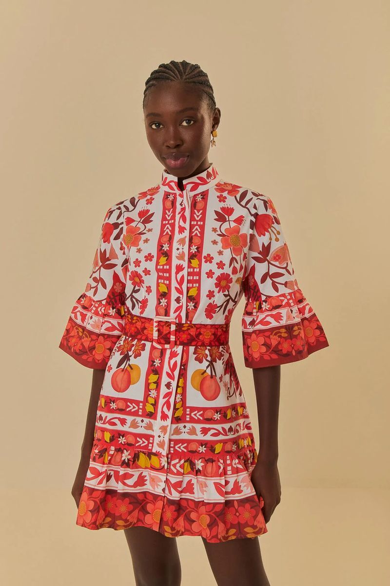 Mini-Kleid mit Obst- und Blumenmuster