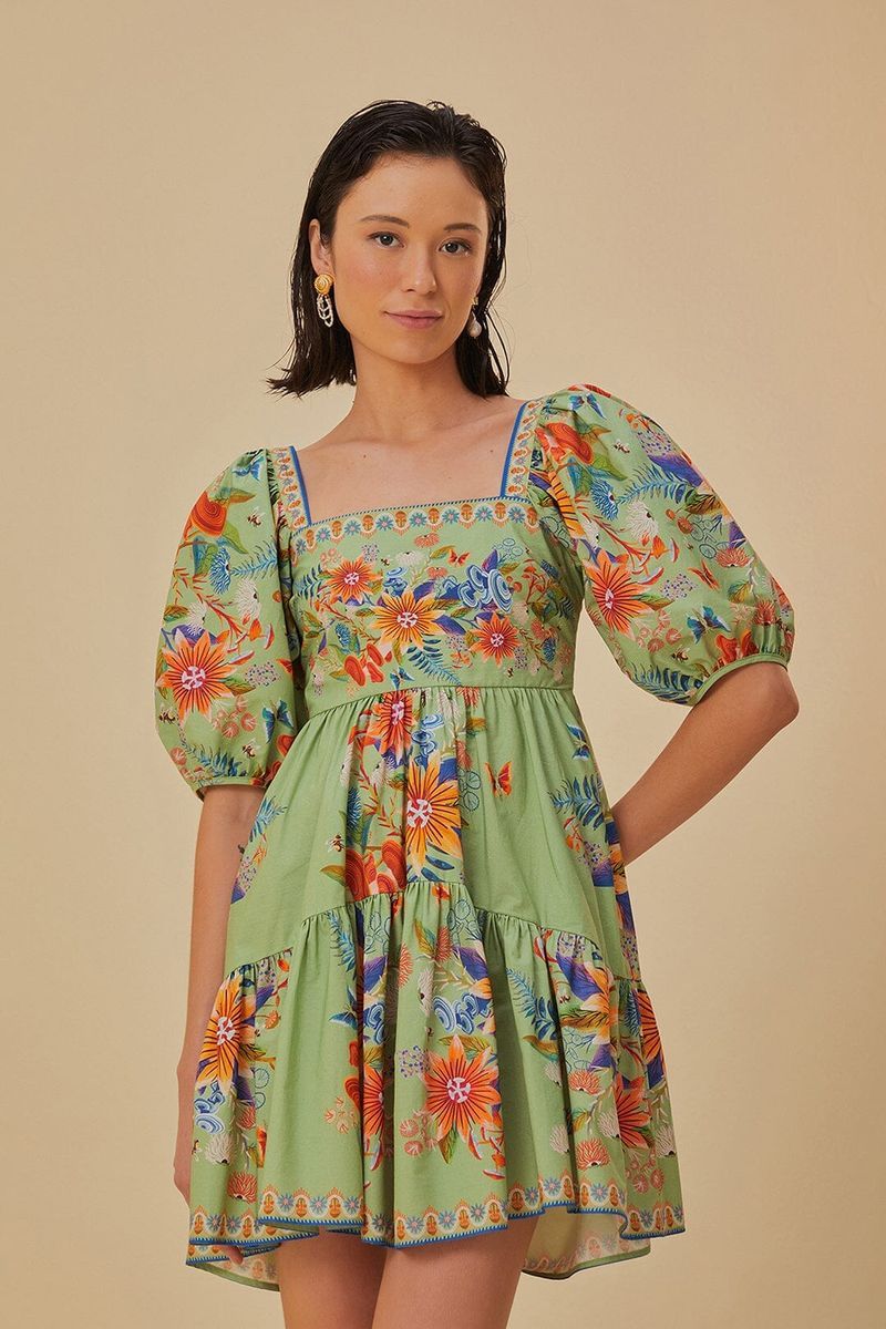 Farbenfrohes Mini-Blumenkleid mit Puffärmeln