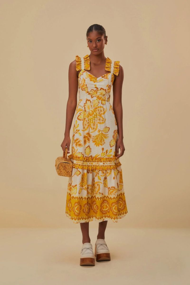 Aura Midi-Kleid mit Blumen und Rüschen