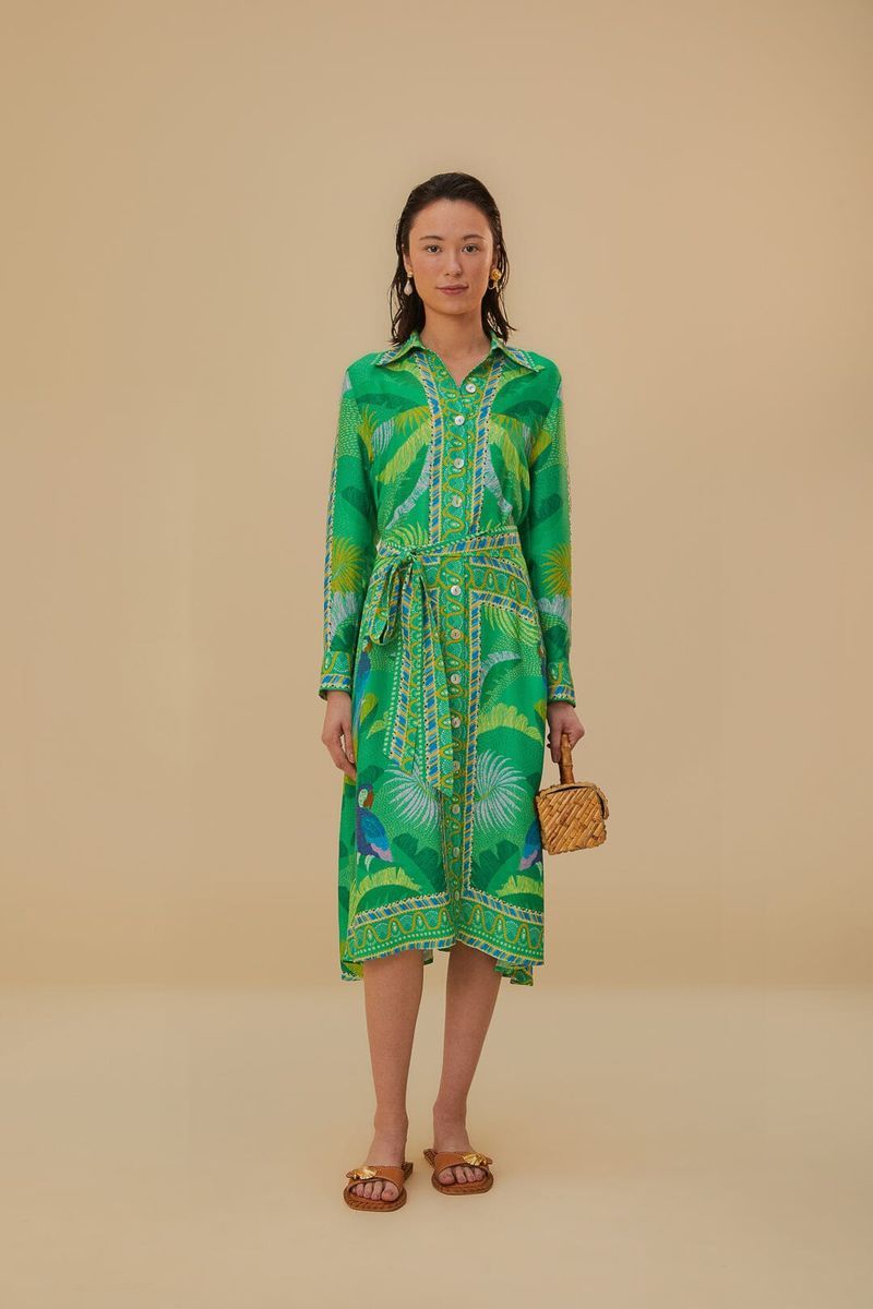Tropisches Hemdblusenkleid mit Papageien-Print
