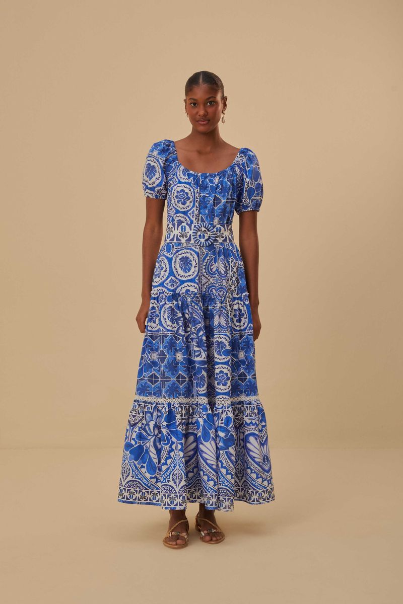 Gestuftes Maxikleid mit Kachelmuster