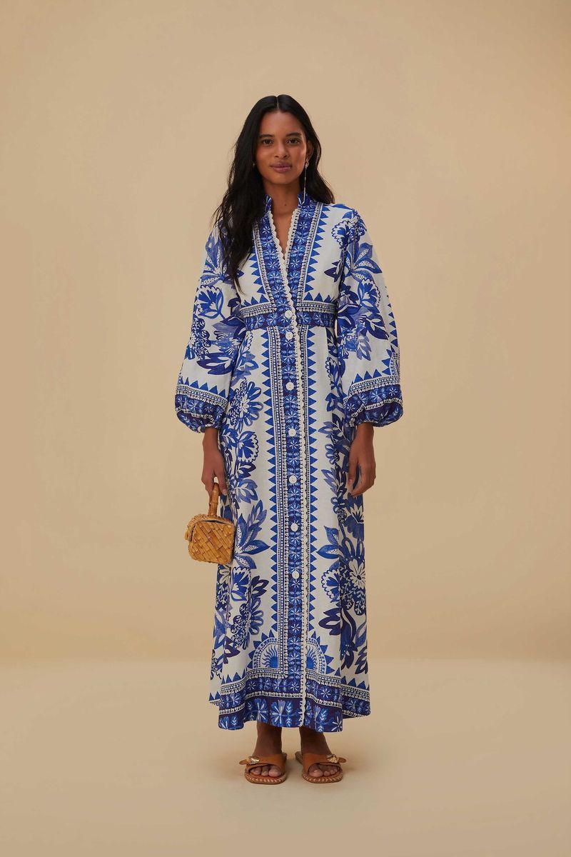 Flora-Tapestry Maxi-Kleid mit Knopfleiste