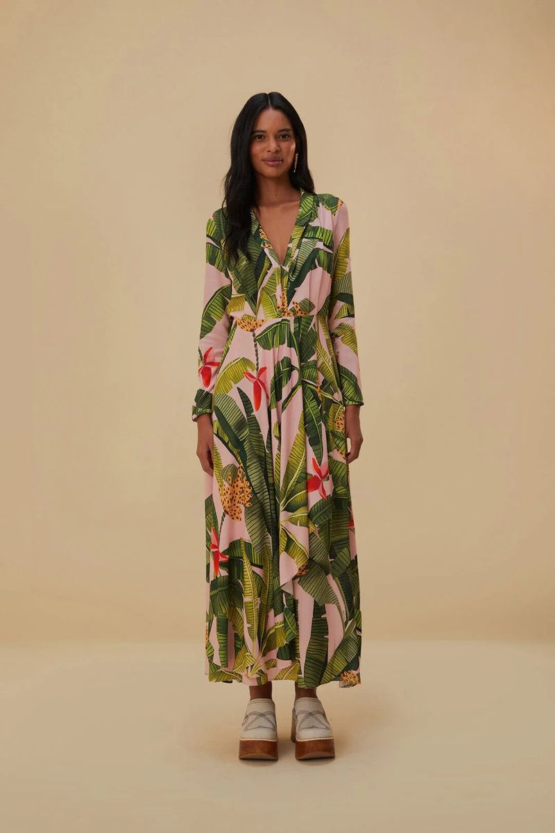 Maxikleid mit tropischem Blattmuster