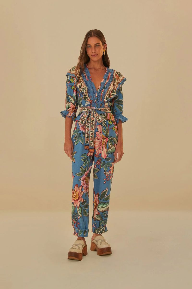 Floral bedruckter Leinen-Jumpsuit