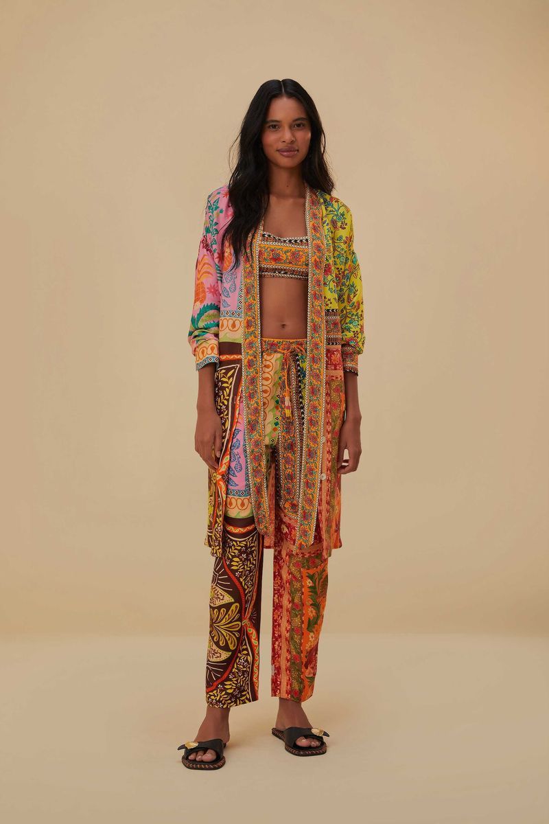 Bunte Chemise mit Schalmuster-Mix
