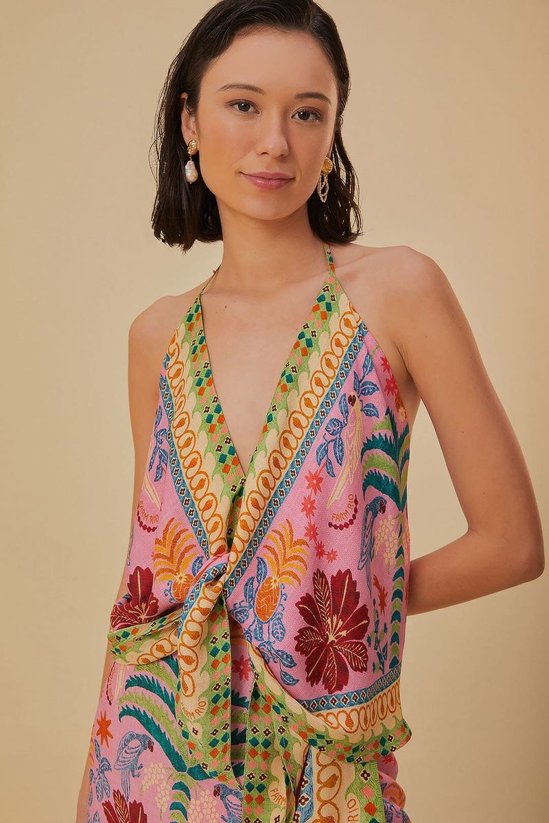 Halter-Top mit tropischem Schal-Print