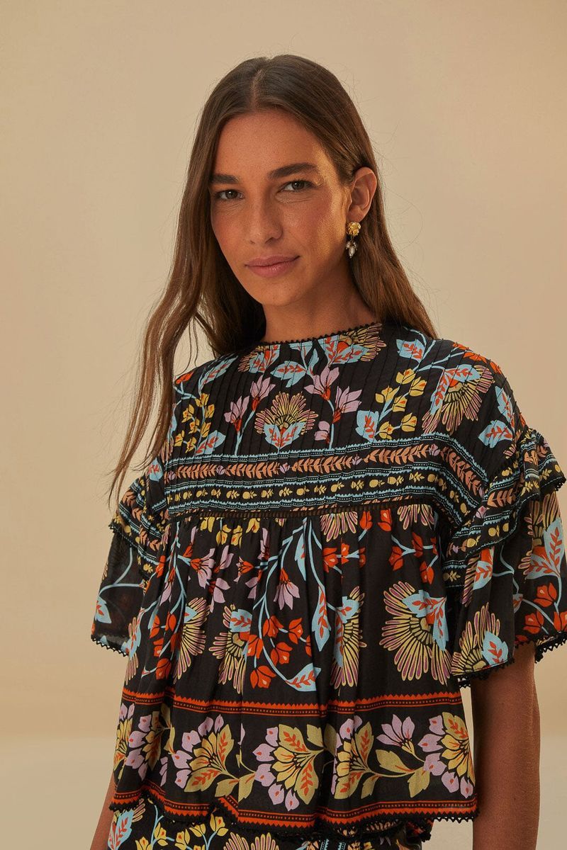Rüschenbluse mit floralem Print