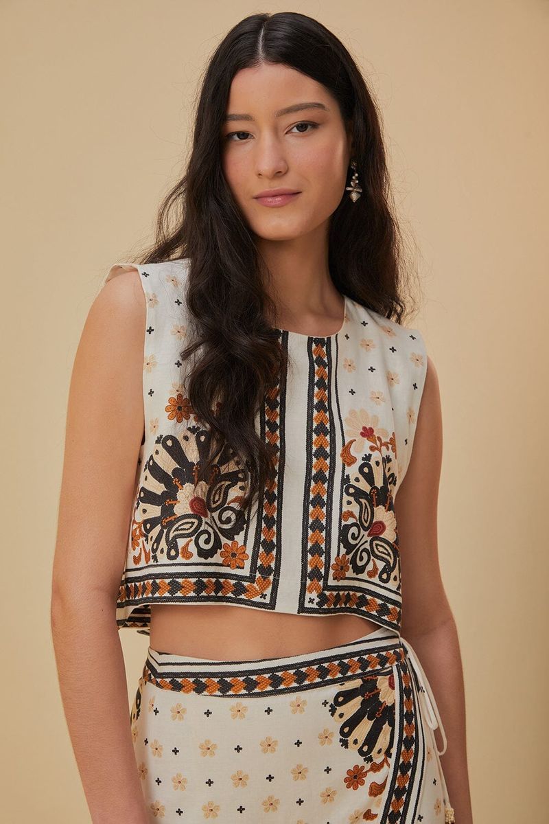 Cropped-Top mit floralem Wandteppich-Muster