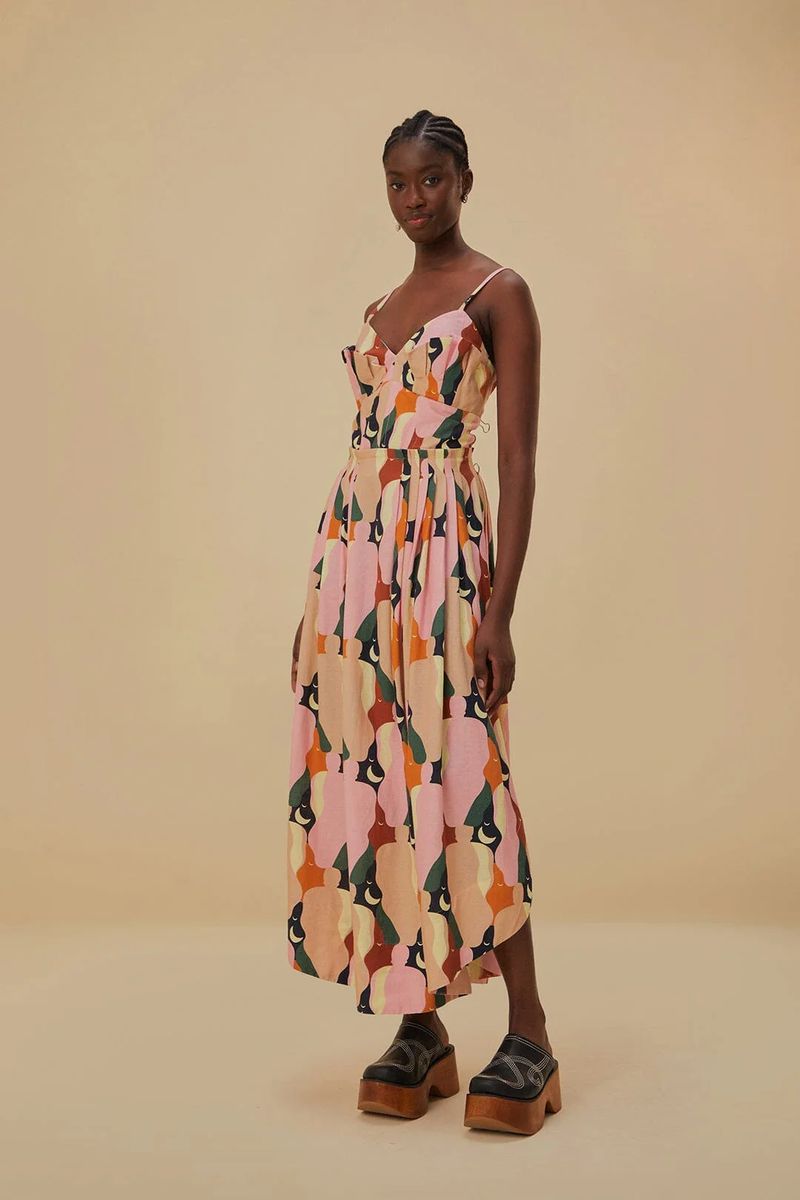 Bedrucktes Midikleid mit Herzausschnitt
