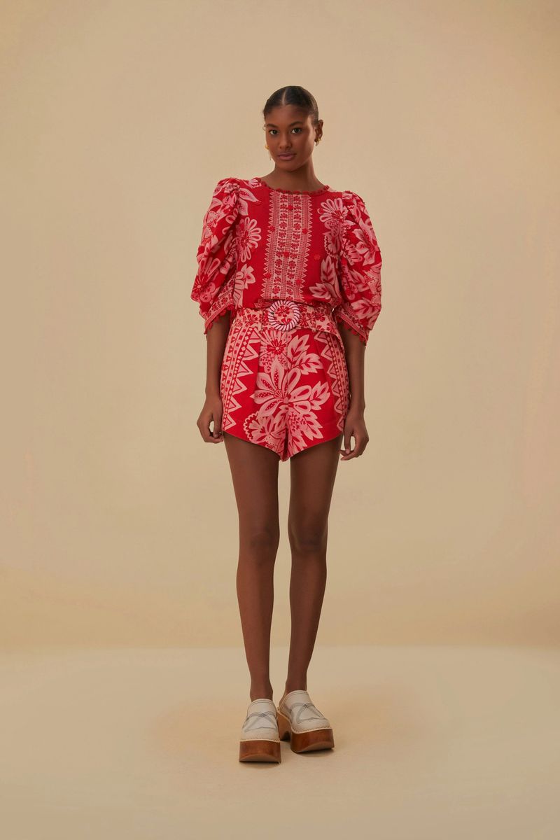 Flora Tapestry Print Shorts mit Gürtel