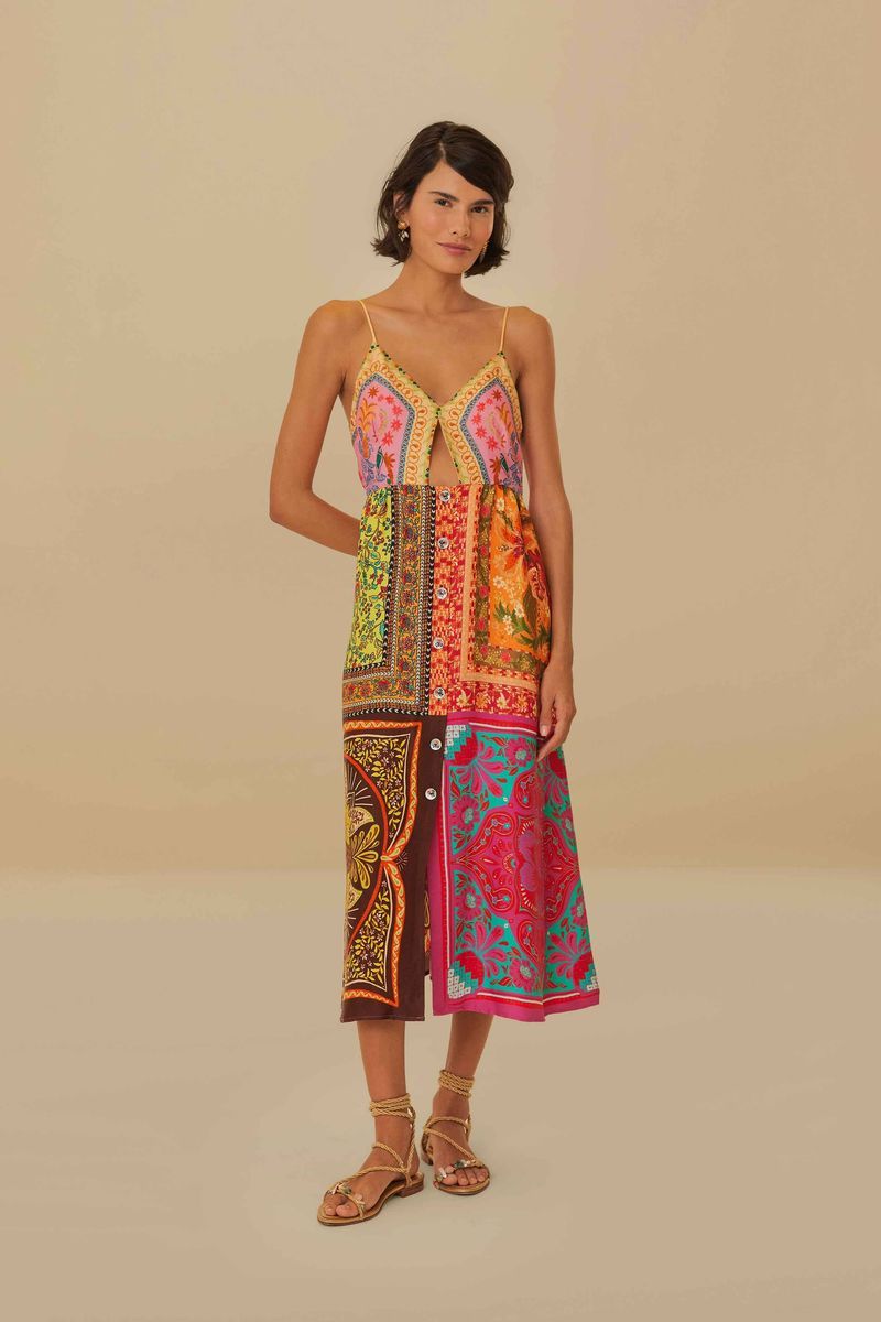 Midi-Kleid mit gemischtem Schalmuster