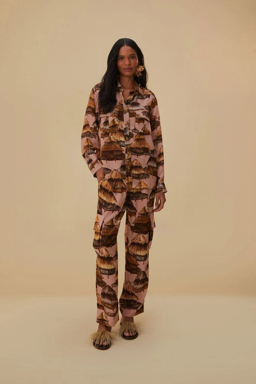 Bedruckte High-Waist Cargo-Hose