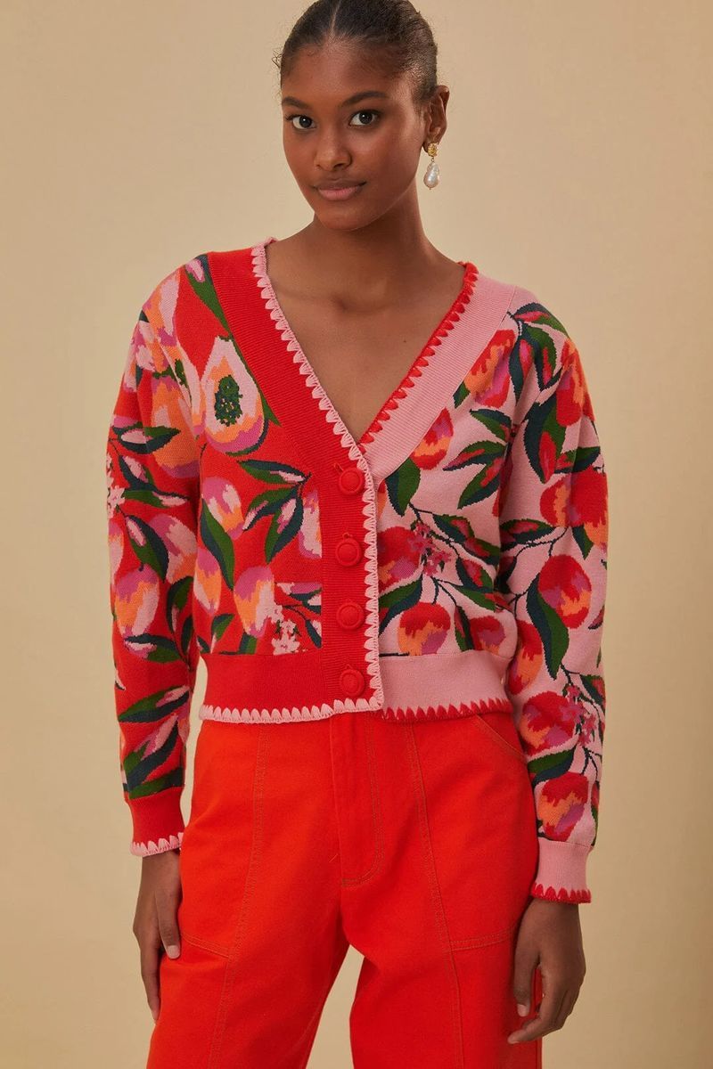 Strickjacke mit buntem Papaya-Muster