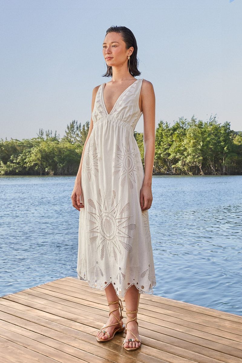 Maxikleid mit Richelieu Sonnenstickerei