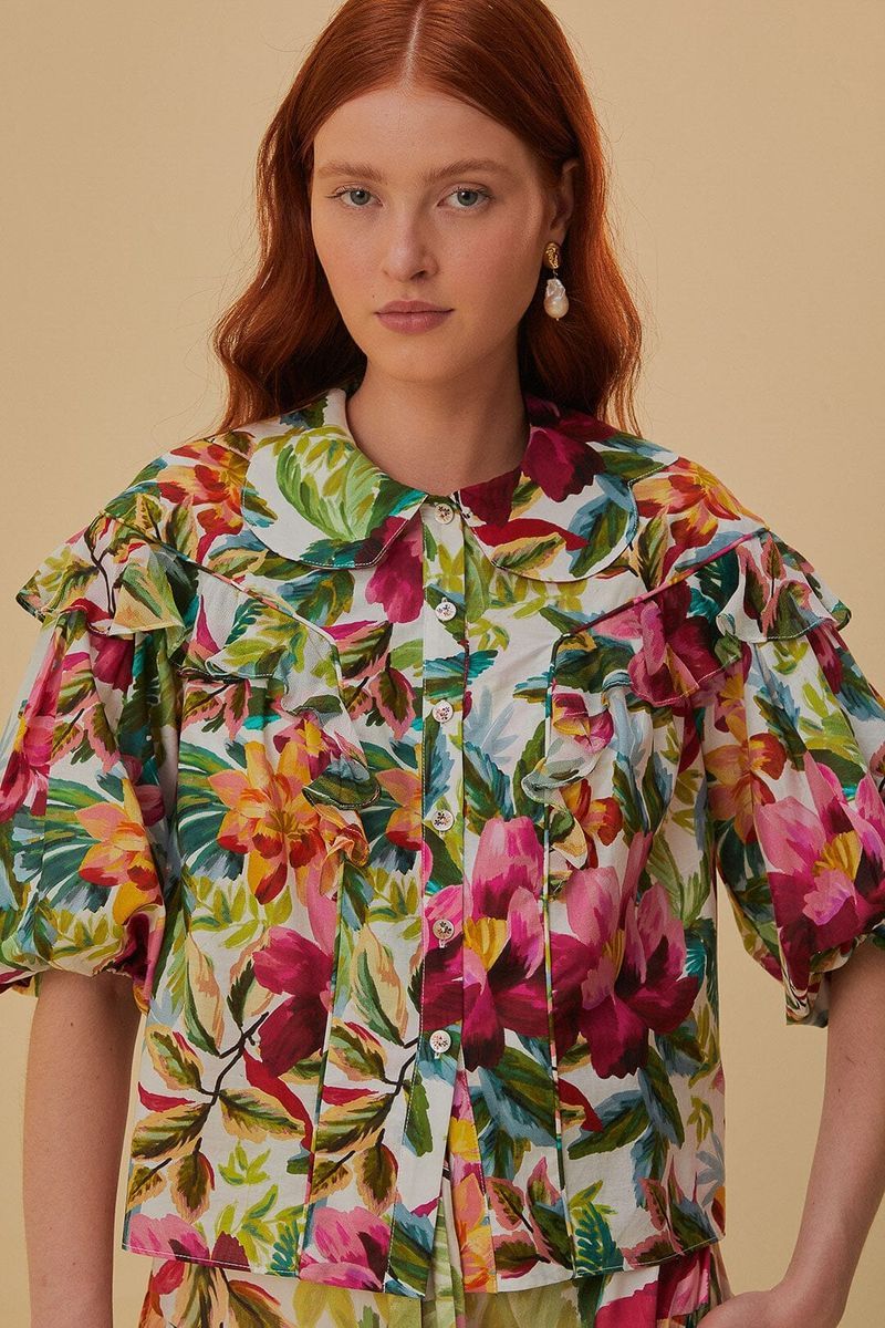 Verspielte Rüschenbluse mit Blumenmuster