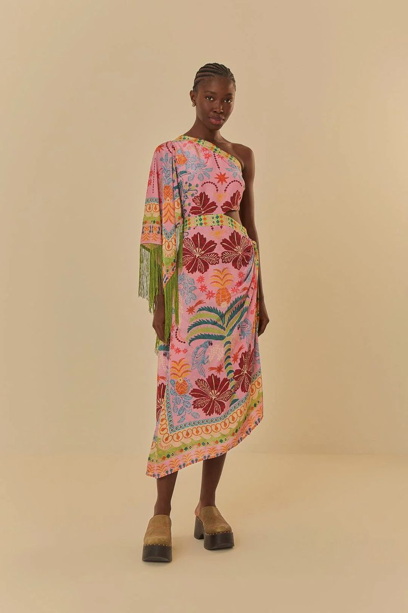 Tropisches Scarf One-Shoulder Maxikleid