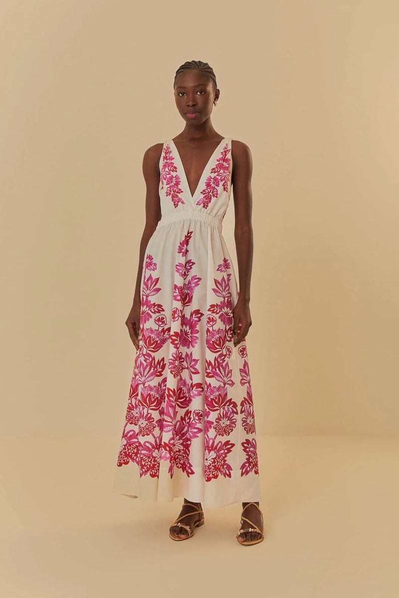 Maxikleid mit V-Ausschnitt und Blumenprint