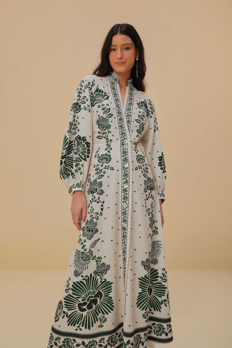 Leinen-Maxikleid mit Botanik-Print