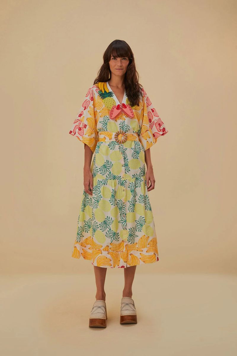 Midi-Kleid mit tropischem Fruchtmuster