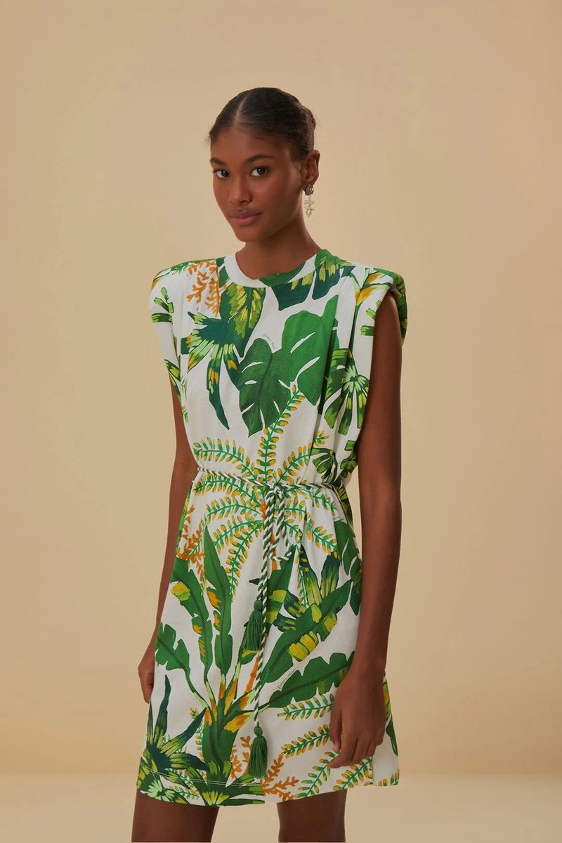 Tropenprint-Minikleid mit betonten Schultern