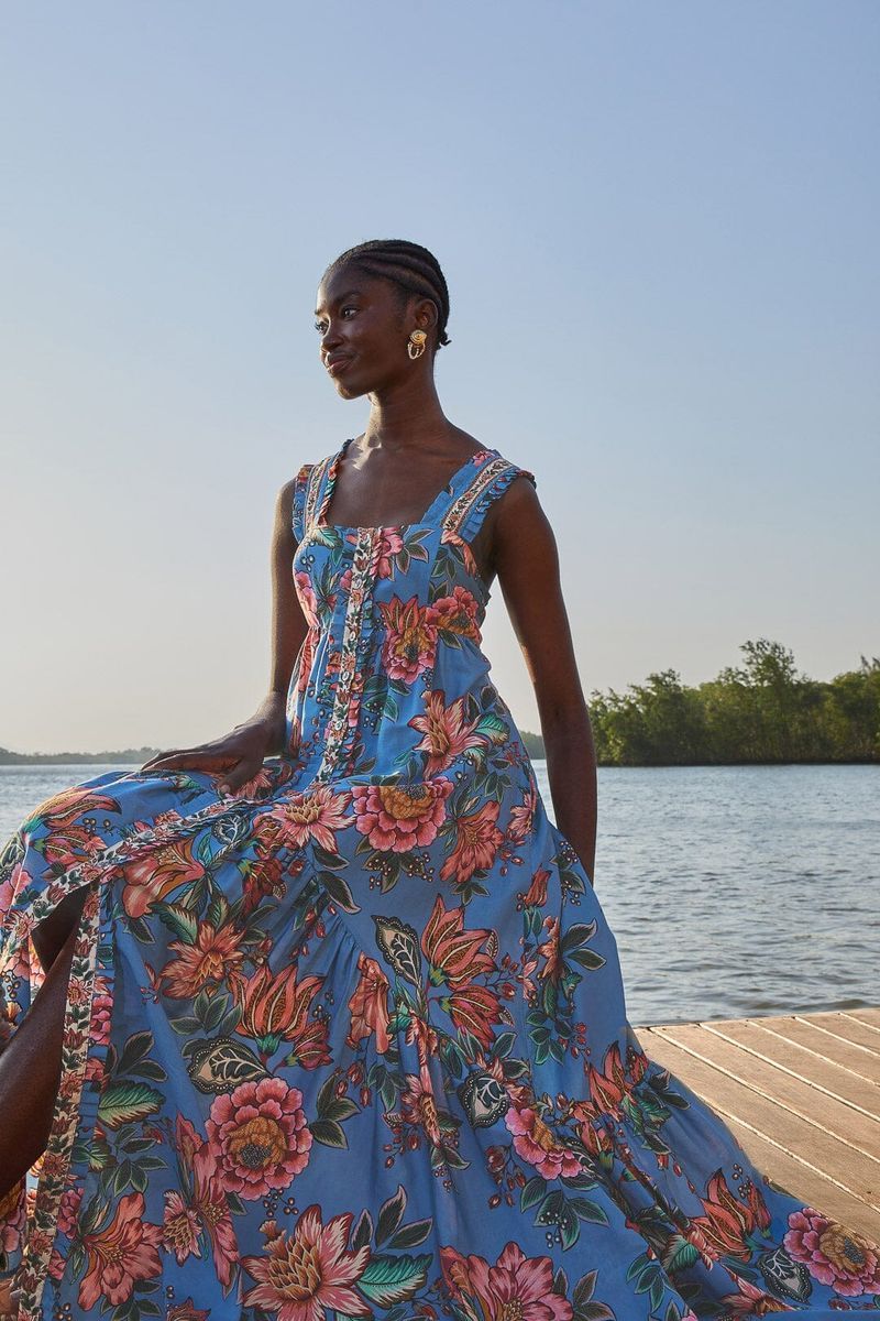Maxikleid mit Blumenprint und Karree-Ausschnitt