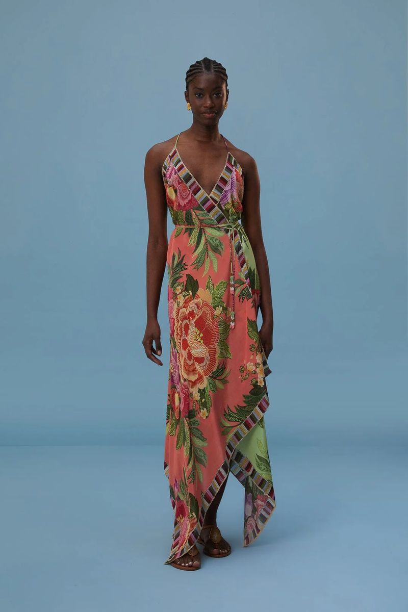 Asymmetrisches Kleid mit Schal-Print