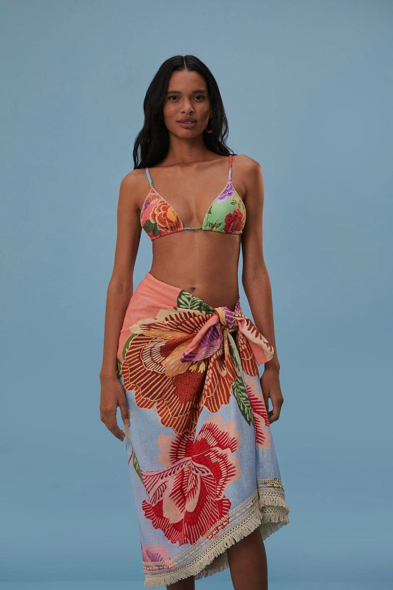 Farbenfroher Baumwoll-Sarong mit Blumenmuster