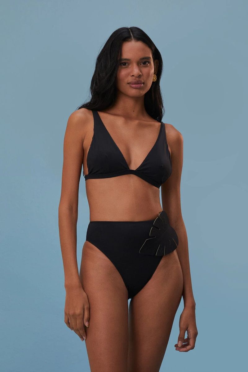 High-Waist Bikinihose mit Blatt-Detail