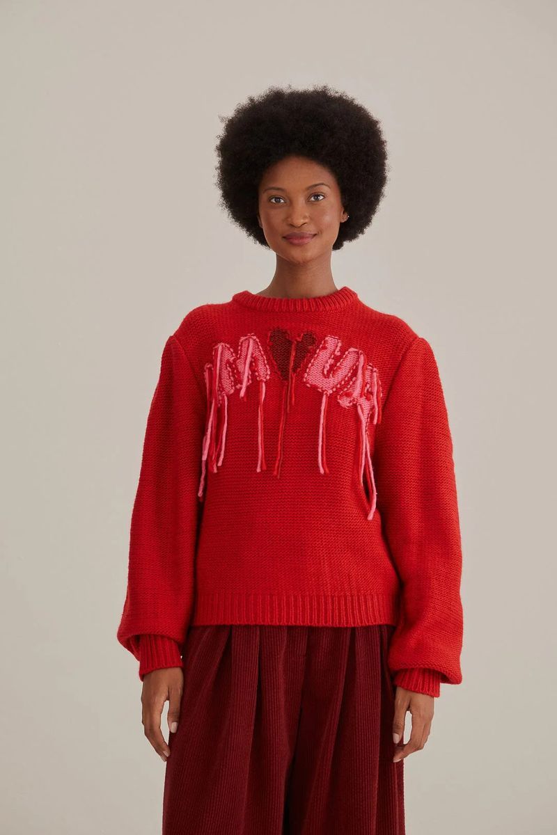 Strickpullover mit Amour-Fransen-Stickerei